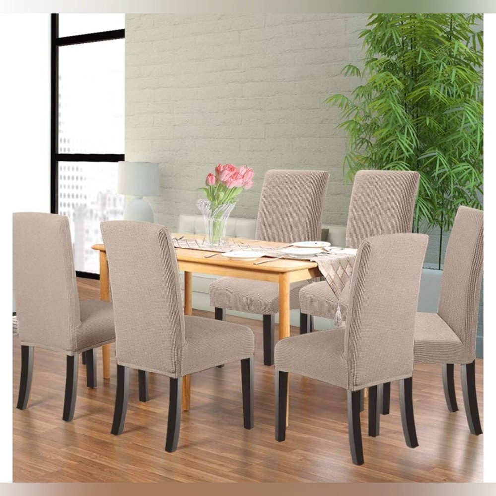 Elegant 6 Piece Beige Dining Chair Cover Set